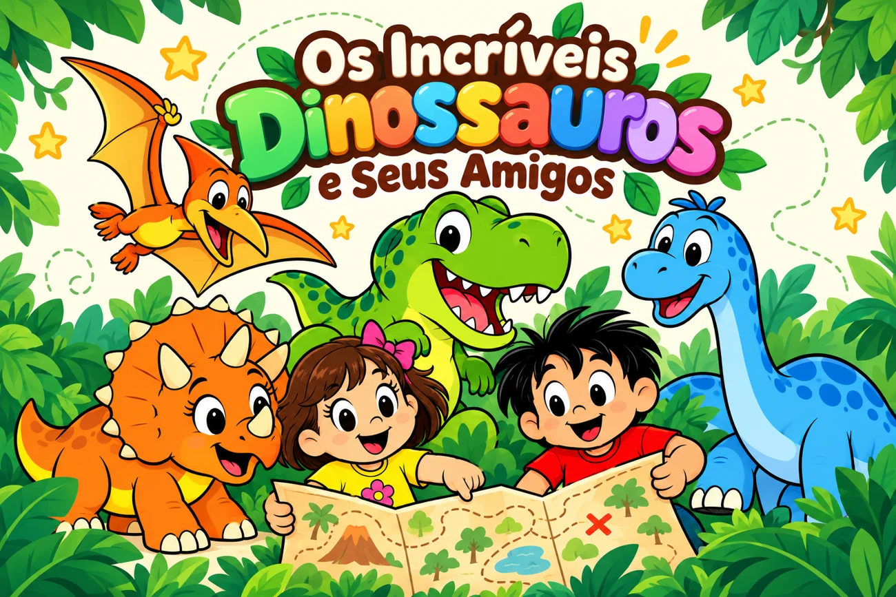 Lia e Caio abrem o mapa do vale ao lado de Téo, Nina, Beto e Pipo